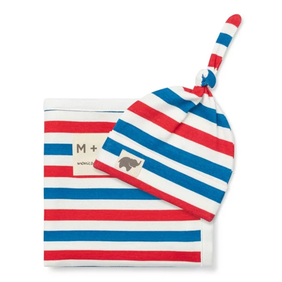 M+A by Monica + Andy Baby First Hello Cuddle Box Blanket + Cap Organic Gift Set - Picture 1 of 5